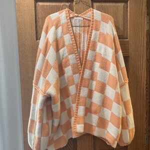 Checkered Peach and White Women's Sweater